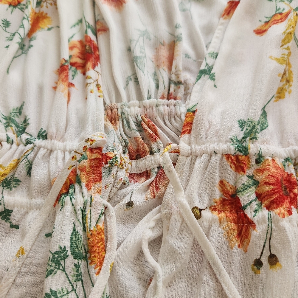 Torrid Floral Top White Orange Layering Swim Elastic Waist Open Tie Front 3X - Picture 8 of 9